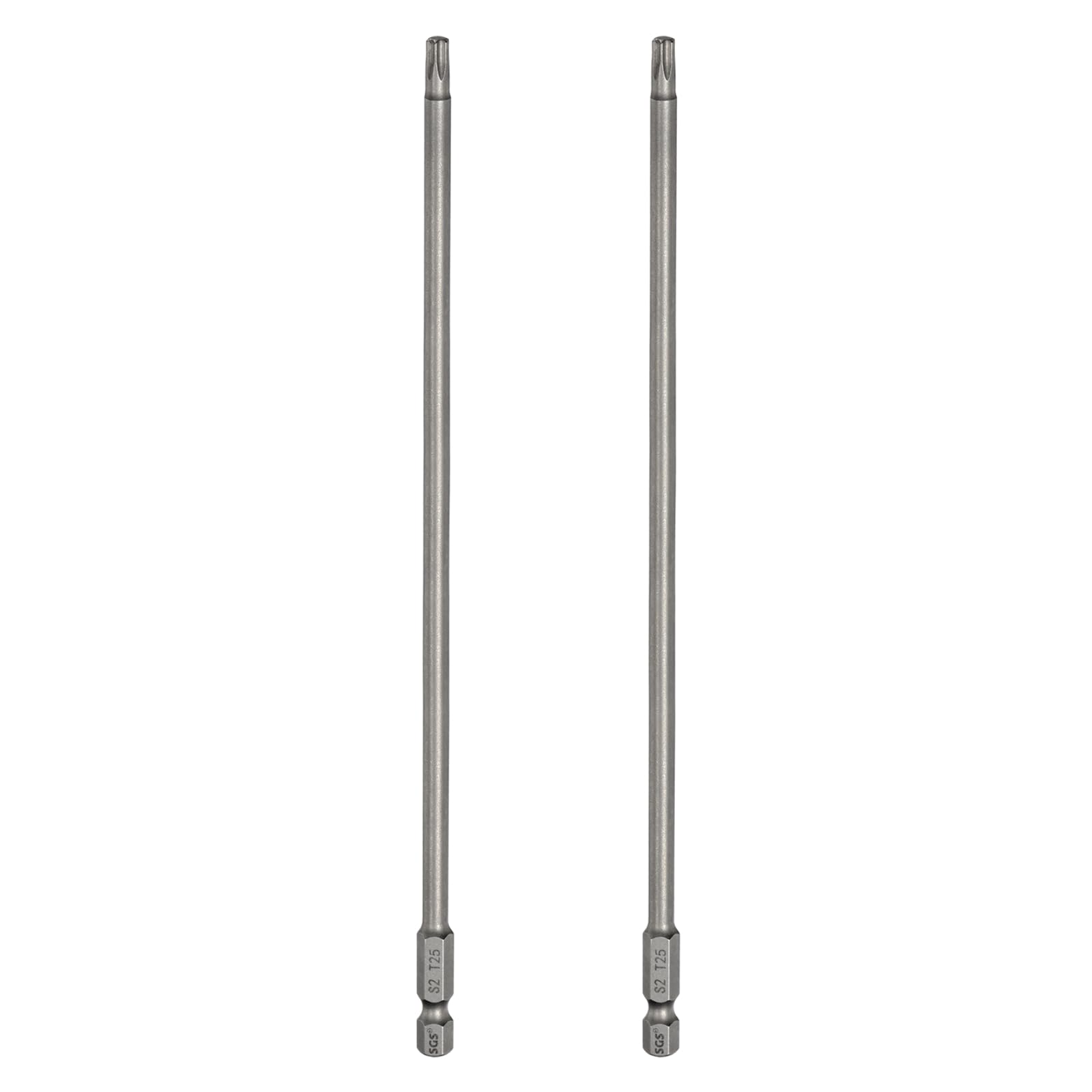 sourcing map 2pcs T25 Torx Head Screwdriver Bit 1/4" Hex Shank 7.87" (200mm) Long Magnetic No Hole Tip Tamper Proof 6 Point Star Screw Driver Drill Bits S2 Steel Industrial Power Screwdrivers