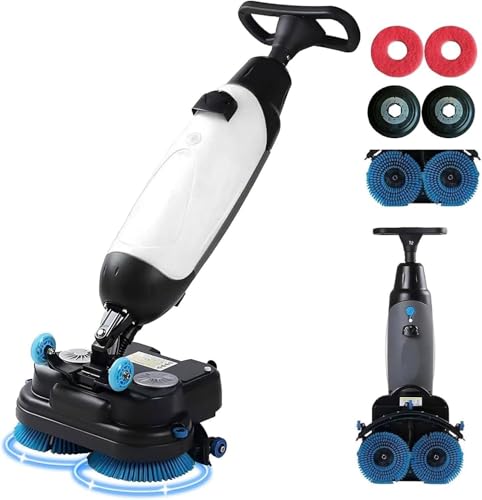 Feiphla Fregadora De Suelos Ligera, Mini Fregadora De Suelos, Fregadora EléCtrica PortáTil, Doble DepóSito De Agua, Limpieza Profesional Y Alta Eficiencia para Oficinas Y Escuelas White