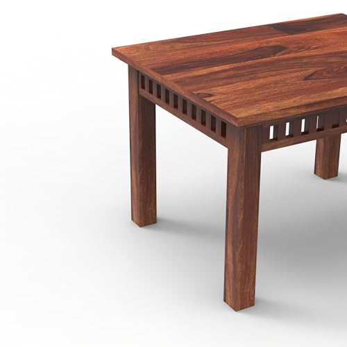Image of WOODLAB Sheesham Wood 4 Seater Dining Table Set with Chairs | Wooden Dining Table for Home Dining Room | 4 Seater Dinner Table Set for Living Room and Home - Natural Finish