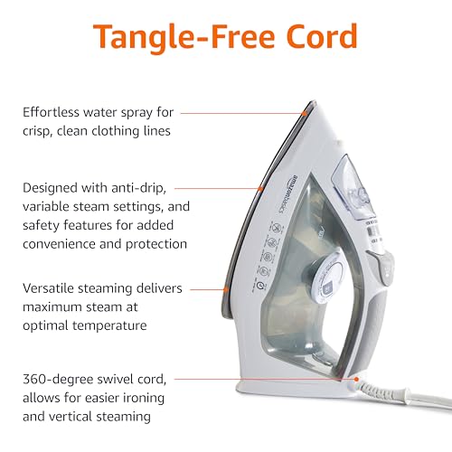 Amazon Basics Steam Iron in use on clothes