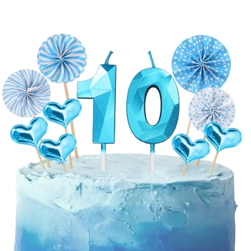 Candeline Compleanno Numeri 10 Blu,3D Candele Numero 10 Deco Torte,Candela di Compleanno Numeriche per Bambini,Decorazioni per Compleanni Ragazzi per Feste,Matrimoni