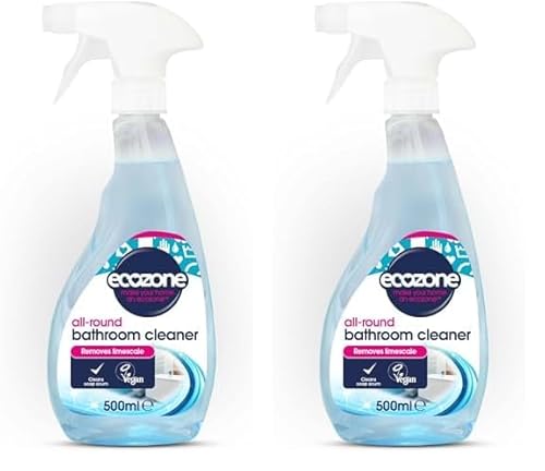 Ecozone 3-in-1 Bathroom Cleaner, 500ml, Removes Stubborn Limescale, Leaves Showers Sparkling (Pack of 2)