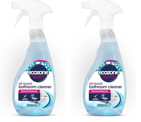 Ecozone 3-in-1 Bathroom Cleaner, 500ml, Removes Stubborn Limescale, Leaves Showers Sparkling (Pack of 2)