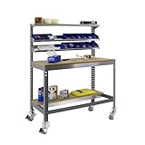 Simon Rack Banco de Trabajo Taller, Capacidad Carga 120 kg, 1520x1210x610 mm, Mesa de Trabajo, Incluye Ruedas, Gris/Madera - BT1