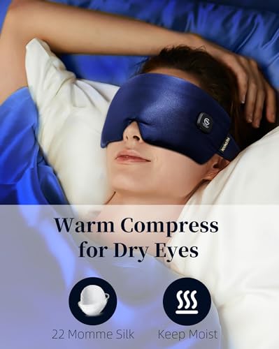 Image of Heated Eye Mask for Dry Eyes - Silk Cordless Warm Eye Compress Moist Heat