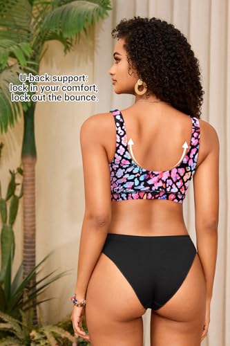 Image of Women Sport Bra Swimsuit Top - Swim Bra Bikini Top Only Scoop Neck Bathing Top 2025 Swimwear
