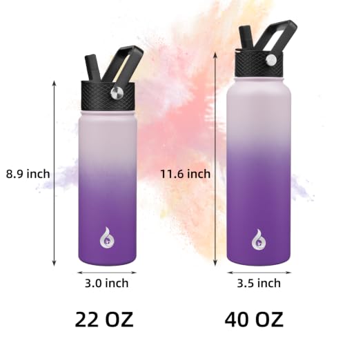 Image of BJPKPK Insulated Water Bottles with Straw Lid, 40oz Cold & Hot Thermo, Stainless Steel Metal Water Bottle with 3 Lids, Reusable Thermo, Cups, Mugs, Tumblers -Violet
