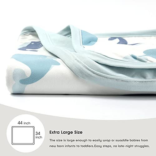 Image of GRSSDER Baby Blankets Super Soft Jersey Knit Swaddle Blanket for Baby Girls and Boys, Double Layer Receiving Blankets 34 x 44 Inches Extra Large for Baby Swaddling, Lovely Whale