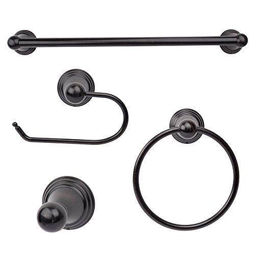 4 Piece Bathroom Accessory Set by Exquisite Classic Design, Includes 18” Towel Bar, Towel Ring, Robe Hook, And Single Post Toilet Paper Holder, Oil Rubbed Bronze Finish