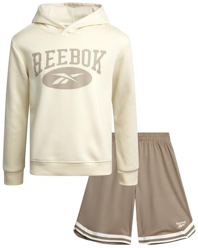 Reebok Active Boys Short Sets - 2 Piece Athletic Lightweight Knit Pullover Hoodie Sweatshirt and Activewear Boys Shorts Sets