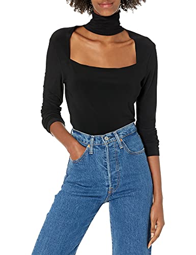 Norma Kamali Women's Long Sleeve Sweetheart Turtle Top, Black, Large