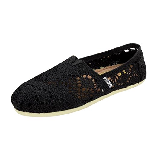 Minetom Women Comfortable All Match Hollow Lace Ballet Pumps Flats Loafers Floral Slip-on Shoes (Black UK 6 / EU 40)