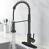 Kitchen Faucets, Black Kitchen Faucet with Pull Down Sprayer Commercial Spring Kitchen Sink Faucet with Deck Plate, Single Handle Single Hole Faucet for Farmhouse rv Utility bar Laundry Sinks