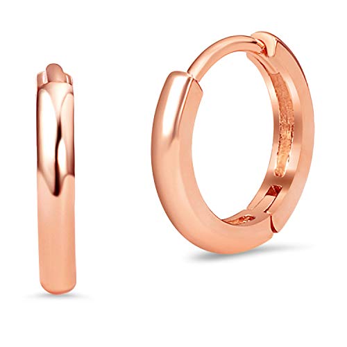14K Rose Gold Plated Brass Small Plain Hoop Huggie Baby Girls Earrings #TOP6