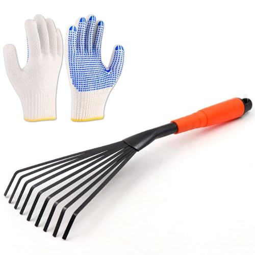 Garden Rake and Glove Set Perfect for Yard Maintenance Weed Remover Tool Hand Rake Gardening-Essentials