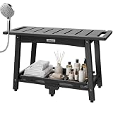 28" Extra Large Shower Bench, HDPE Waterproof Shower Chairs Seat, Adjustable and Non-Slip Feet, Shower Stool for Inside Shower to Sit On, Indoor/Outdoor Use, As Porch Bench, Garden Entryway, Black