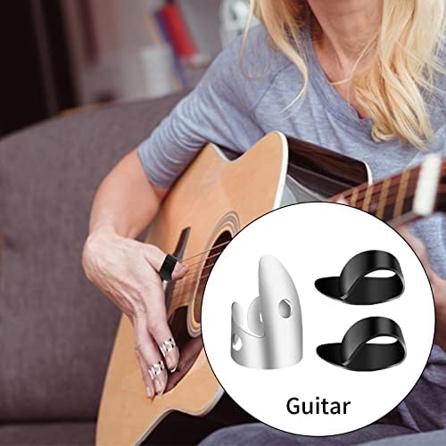 ASTER 6 Pieces Steel Guitar Finger Picks Set,Including Stainless Steel Finger Picks and Plastic Thumb Finger Plectrums, Adjustable Banjo Finger Pick Plectrum for Guitar, Bass,Ukulele