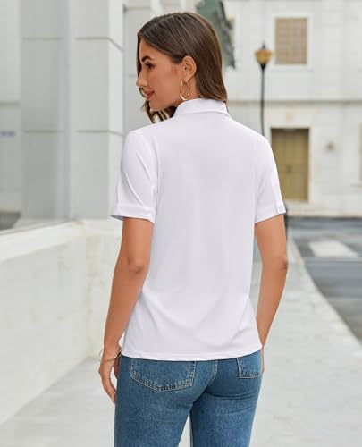Image of Gleeivy Women's Slim Fit Button Down Shirt Stretch Short Sleeve Wrinkle-Free Work Blouse for Business Casual Office