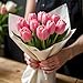 uxcell 20pcs Tulips Artificial Flowers, Faux Flowers Silk Fake Tulip Stems Real Touch for Wedding Bouquet Centerpiece Table Party Decoration(Champagne)