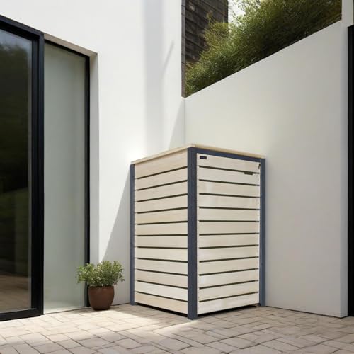 Mülltonnenverkleidung Holz 240L Rückwand naturbelassen, Pfosten imprägniert in anthrazit vormontiert Müllcontainer Mülltonnenschrank Mülltonne...