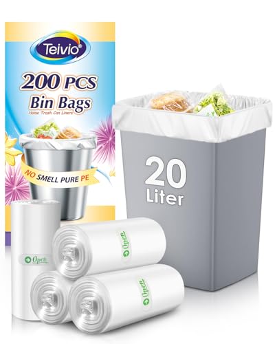 Teivio 20 Liter 200 Counts Pedal Bin Liners Trash Can Bags fit 4.5-5 Gal Garbage Bags Bathroom Waste Bin Liners Small Plastic Bags for home office kitchen Clear