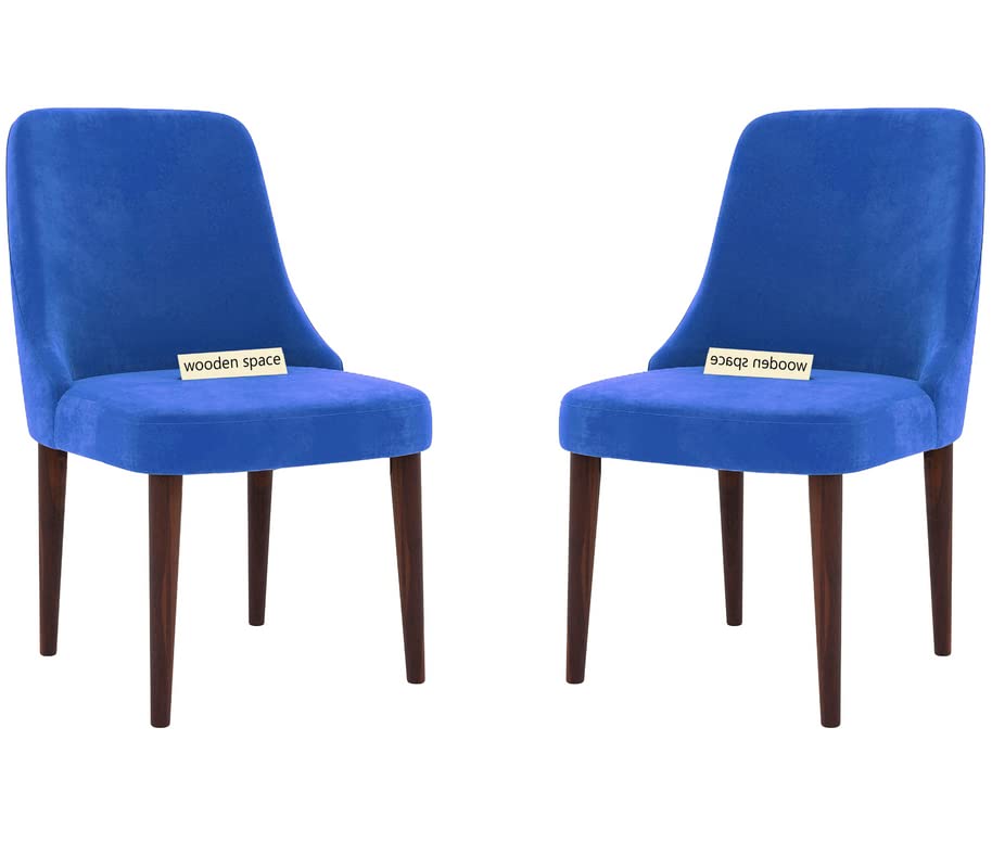 Image of WOODEN SPACE Dining Chair for Living Room Vintage Armchair with Rosewood and Holend Velvet for Living Room, Hotel, Restrorent and Home Decor - 20X19X35 Inch (Blue Pack of 2)