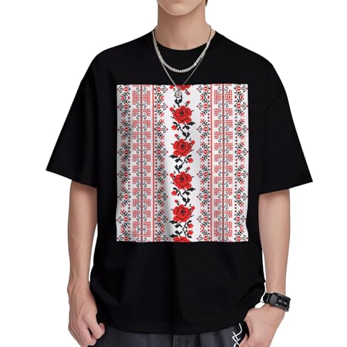 T-shirt en coton pour homme broderie ukrainienne col rond coupe droite
