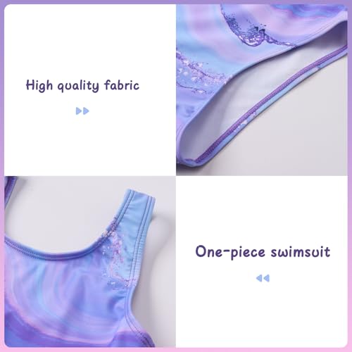 Ewbob Mädchen Badeanzug,Komfort Kinder Einteiliger Bademode,Elastische Schwimmanzug Kinder,Quick-Dry Badeanzug für Mädchen(C3-005)-Purple-11-12Y
