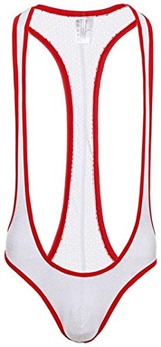 Naturemore Men's Jockstrap Leotard Underwear Jumpsuits Wrestling Singlet Bodysuit Suspenders Jumpsuit Briefs Swimwear White