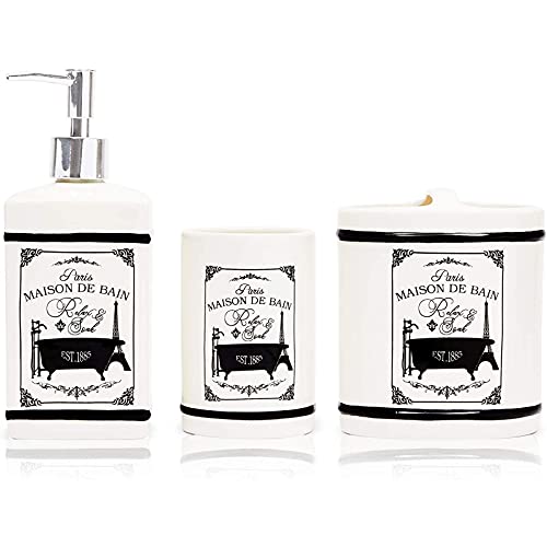 Juvale Paris Ceramic Bathroom Accessories Set (3 Pieces)