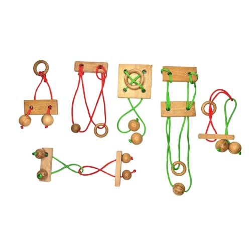 Image of Mother Touch Wooden Rope Puzzle Set - 6+20 Origami Paper Mystery Brain Teaser, Logic & Sequential Movement Puzzles for Kids & Adults.