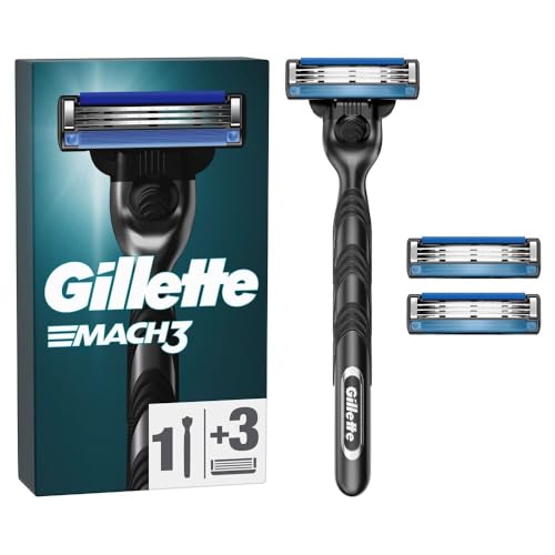 Gillette Mach3 Basis Rasierer für Männer, 1 Rasierer, 3 Ersatzklingen, mit Gleitstreifen für ein sanftes Gleiten und die Klingenbeschichtung, für weniger Hautirritation Gillette Mach3 Basis Rasierer für Männer, 1 Rasierer, 3 Ersatzklingen, mit Gleitstreifen für ein sanftes Gleiten und die Klingenbeschichtung, für weniger Hautirritation