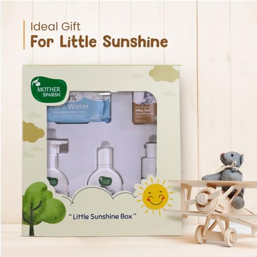 Image of Mother Sparsh Gift Set For Babies | Combo Pack of 5 Baby Skin Care Essentials | Includes Baby Wipes, Baby Lotion, Baby Wash, Baby Bathing Bar & Baby Massage Oil