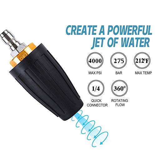 Bopopo 4000PSI Pressure Washer Turbo Nozzle Spray Tip 360° Rotating 1/4\'\' Quick Connect with 7 Spray Nozzle Tips Kit Multiple Degrees(0, 15, 25, 40 Degrees,Rinse*1,Soap*2) 4.0 GPM 4.0 Orifice.