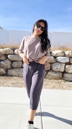 Riyiper 3 peças de calça capri feminina cropped jogger calça de ioga cintura elástica com bolsos, Pr