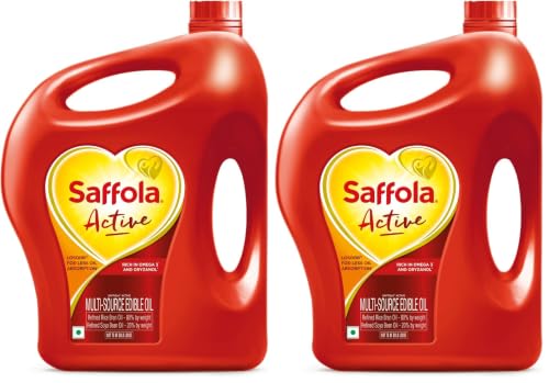 Image of Saffola Active Refined Cooking oil | Rich in Omega 3 & Oryzanol | Multi-Source Edible Rice Bran & Soyabean oil | 4.6L / 4.25kg jar (Weight May Vary) (Pack of 2)