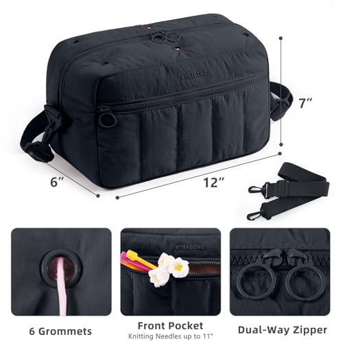 Image of MYBAGZIGN Crochet Bag Organizer for Yarn & Hooks, Large Capacity Yarn Storage Bag with Yarn Holder Holes, Portable Crochet & Knitting Bag for Crocheting on the Go, Craft Travel Bag Gifts for Women
