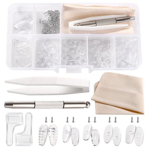 YIXISI 35 works Glasses Nose Pads Kit, Eyeglass Nose Pads, Silicone Screw-in Nose Pads Glasses Repair Kit