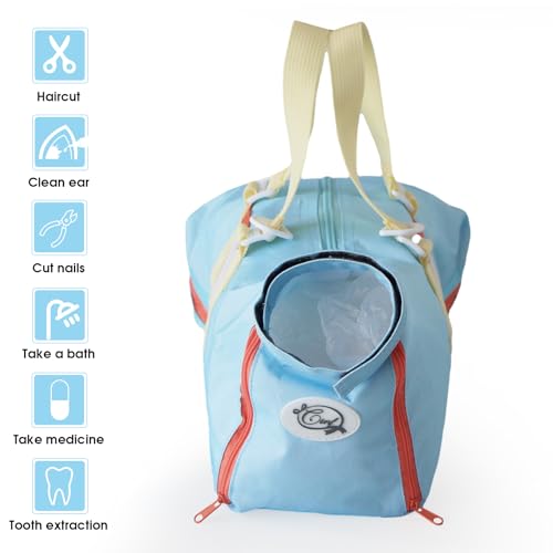 Image of Cinf Cat Nail Clipping Cleaning Grooming Restraint Bag (Free Muzzle) No Scratching Biting for Bathing Nail Trimming Injecting Examining((Sky Blue Citrus,M)