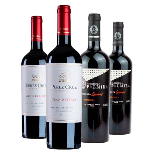 Kit 4 Destaques do Chile: Cabernet Sauvignon e Carménère - Perez Cruz Gran Reserva e Palmira Reserva