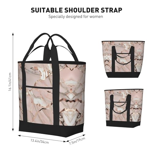 Sac isotherme grande capacité motif marbre or rose élégant et réutilisable