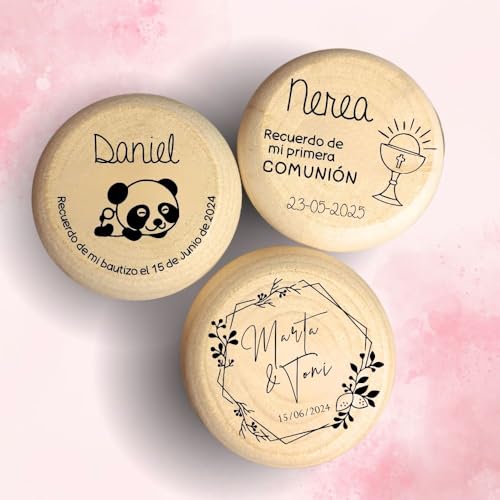 Lote 10 Yoyós Personalizados en Madera - Regalo Invitados Boda, Recuerdo Comunión, Detalles Bautizo, Regalo Escolar - Grabado Láser en Ambas Caras