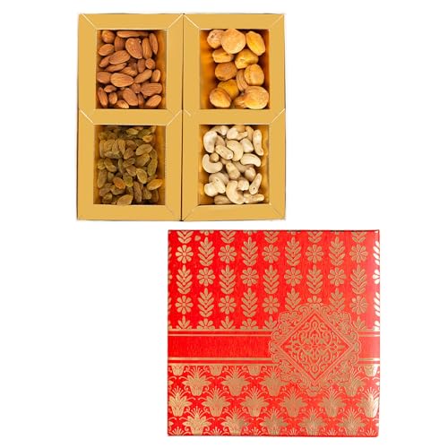 Image of BAY NUT Rakshabandhan Dryfruits Gift Box with 2 Rakhi and greeting card |Pack Of 200G|Combo Pack Of Almonds,Cashews,Raisins,apricot|Festive Celebration of Rakshabandhan