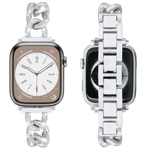 Image of VISOOM Bracelet Compatible With Apple Watch 46mm /45mm /44mm /42mm Series 11 10 9 8 7 SE Series 6 5 4 Bands Women Metal Iwatch Wrap Jewerly Ape Watch Strap Slim Bands For Apple Watch 3 2 1