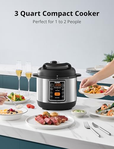 Image of COMFEE' 7-in-1 Small Electric Pressure Cooker, Slow Cooker, Steamer, Saute, Sous Vide, Warmer, Multi Cooker with Natural Ceramic Coated Non-Stick Pot, 3 Quarts