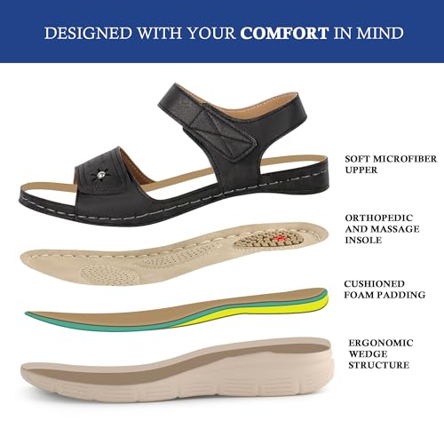 Image of JABASIC Women Comfortable Sandals Orthotic Walking Sandals Orthopedic Arch Support Sandals