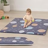 Baby Play Mat for Floor,1.3" Thick Cushioned Playpen Mat 50"x50",Extra Soft Elasti-Foam,Water Repellent Coral Velvet,Non-Slip for Crawling&Tummy Time,Infant Toddler Kids Nursery Rug(Space)
