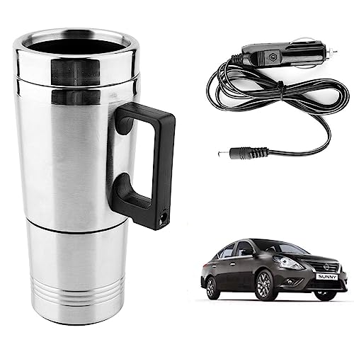 Image of Oshotto 12V Stainless Steel Car Heating Kettle /Mug, Travel Friendly electric Tea /Coffee maker Compatible with Nissan Sunny (300ml)