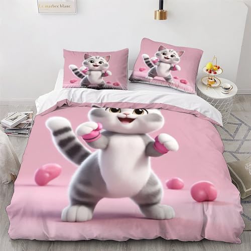 Parure de lit chat 3D double en microfibre avec fermeture éclair - 4