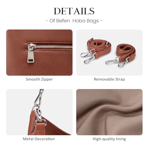 Image of befen Genuine Leather Hobo Bag Purses for Women, Anti Theft Leather Purse | Crossbody Purses with Built in RFID Wallet, Hobo Crossbody Bag Shoulder Handbags